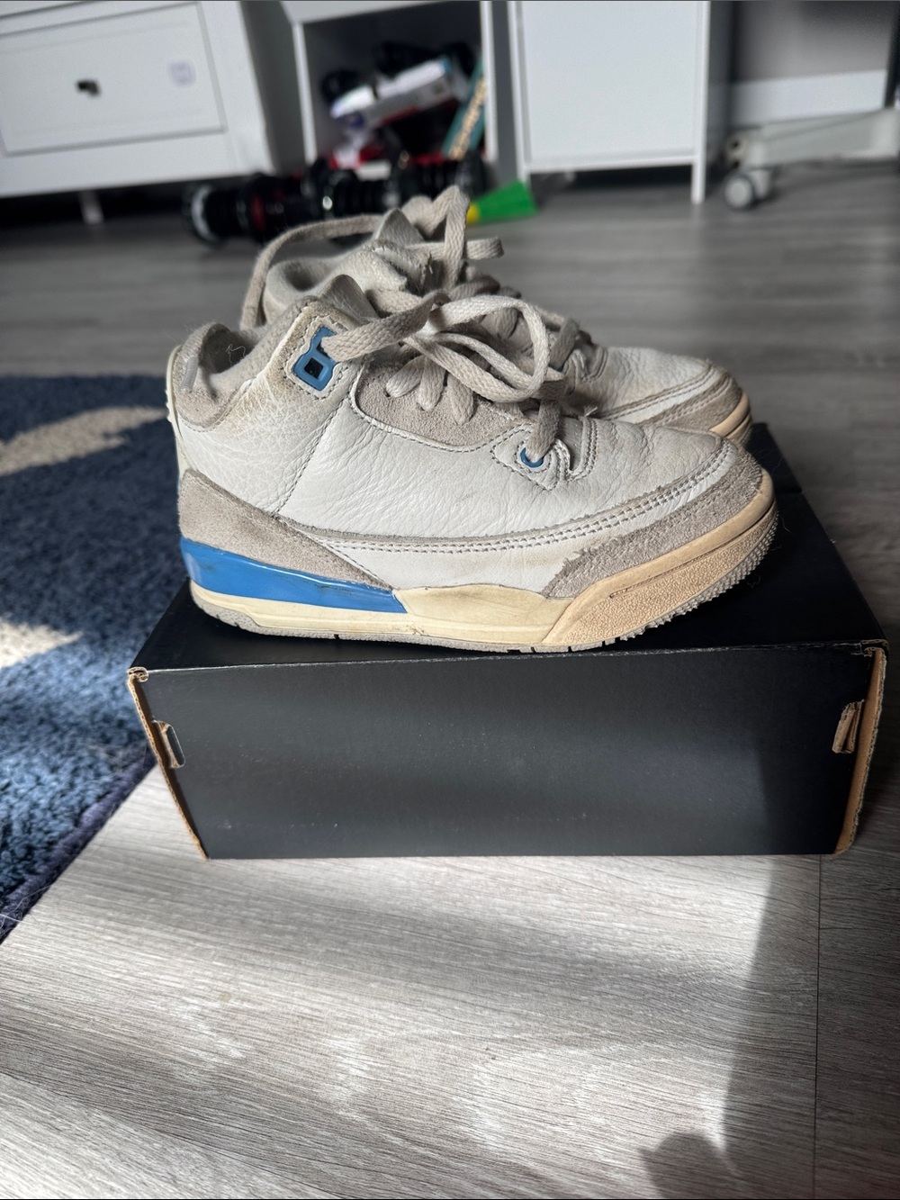 Jordan Kids White and Blue Leather Sneakers